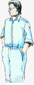 创意手绘漫画穿蓝色衣服的男人素材