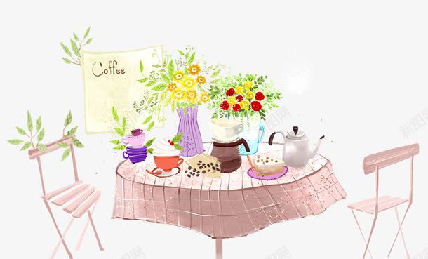 下午茶psd免抠素材_新图网 https://ixintu.com 下午茶 为你想你餐桌 插画 鲜花