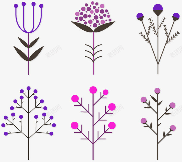 紫色简约线条植物装饰图案png免抠素材_新图网 https://ixintu.com 免扣PNG 植物 简约 紫色 线条 装饰图案