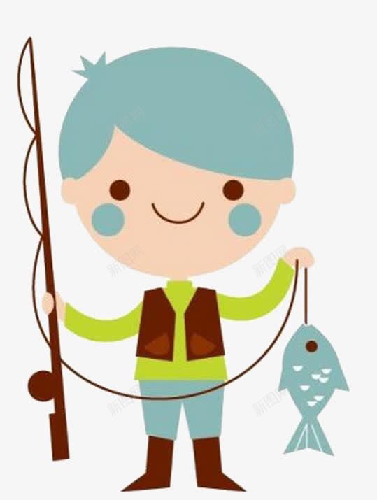 钓鱼的小男孩png免抠素材_新图网 https://ixintu.com 创意 卡通 小男孩 手绘 鱼钩