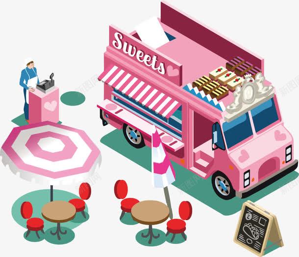 食物车png免抠素材_新图网 https://ixintu.com 卡通手绘 卡通食物 美食 装饰图案 食物车