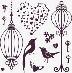 唯美爱心音乐鸟和鸟笼素材