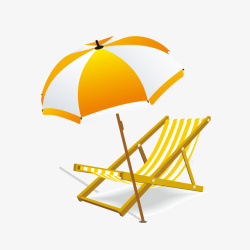 卡通手绘休闲沙滩椅遮阳伞免矢量图素材