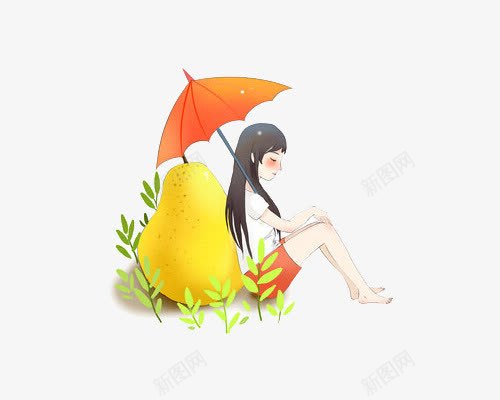 手绘靠着梨的女孩png免抠素材_新图网 https://ixintu.com 女孩 手绘 打伞的女孩 梨 靠着梨的女孩 黄色的梨