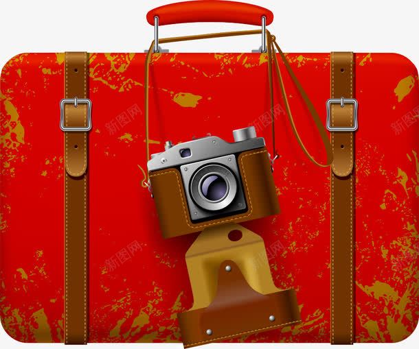 行李箱上的相机png免抠素材_新图网 https://ixintu.com 卡通相机 相机 矢量相机 红色行李箱 行李箱