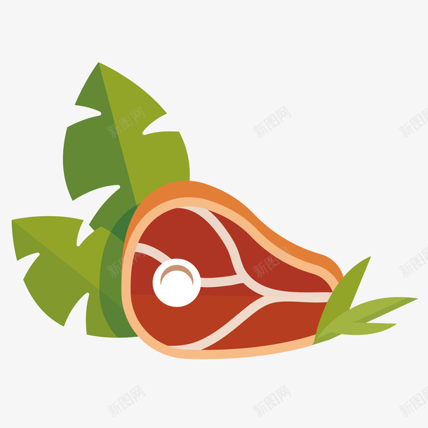 扁平肉类图标矢量图eps_新图网 https://ixintu.com 叶子 图标 扁平 红色 绿色 美食 肉类 青菜 矢量图