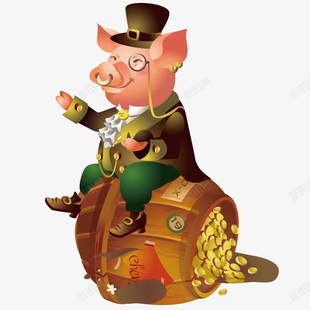 金币桶上的猪png免抠素材_新图网 https://ixintu.com 动物 卡通 矢量元素 金币
