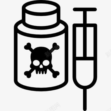有毒的化学瓶与注射器图标图标