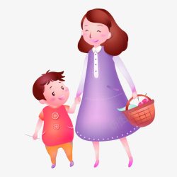 紫色卡通母子装饰图案素材
