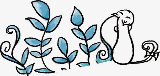 蓝色松鼠手绘动物植物png免抠素材_新图网 https://ixintu.com 动物 松鼠 植物 蓝色