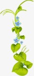 绿色手绘树叶蓝色花朵素材
