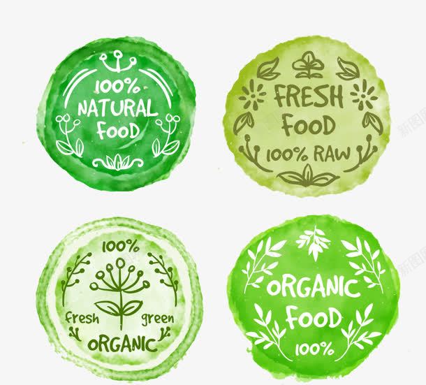 绿色有机食品标签png免抠素材_新图网 https://ixintu.com 圆形食品标签 手绘标签 有机食品 素食