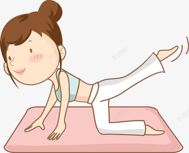 卡通手绘美丽的女孩瑜伽png免抠素材_新图网 https://ixintu.com 做瑜伽的女孩 动作 卡通手绘 瑜伽垫 美丽的女孩 运动