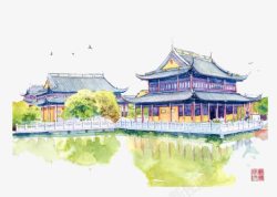 中国寺庙手绘素材