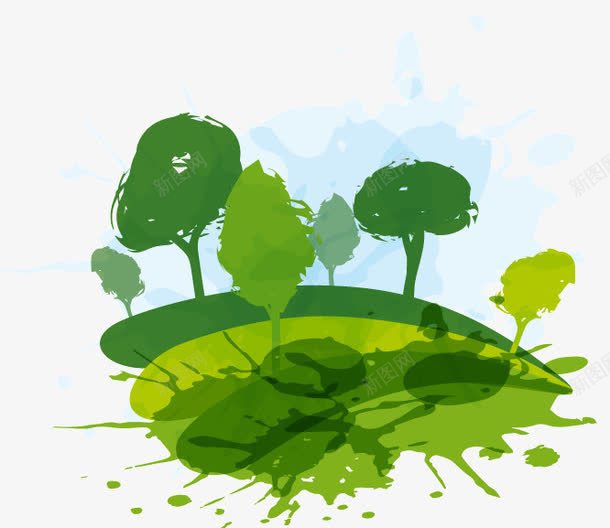 水彩绘绿色自然树木png免抠素材_新图网 https://ixintu.com 树木草地风景墨迹绿色自然水彩