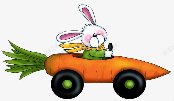 卡通小白兔胡萝卜车png免抠素材_新图网 https://ixintu.com 创意 动物 卡通 小白兔 植物 胡萝卜