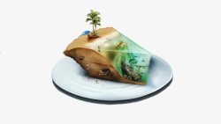 立体地球大陆海洋盘子上的蛋糕状的小岛高清图片