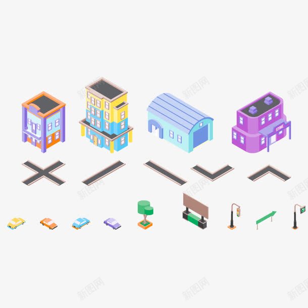房子建筑矢量图ai免抠素材_新图网 https://ixintu.com 交通 广告牌 汽车 道路 矢量图