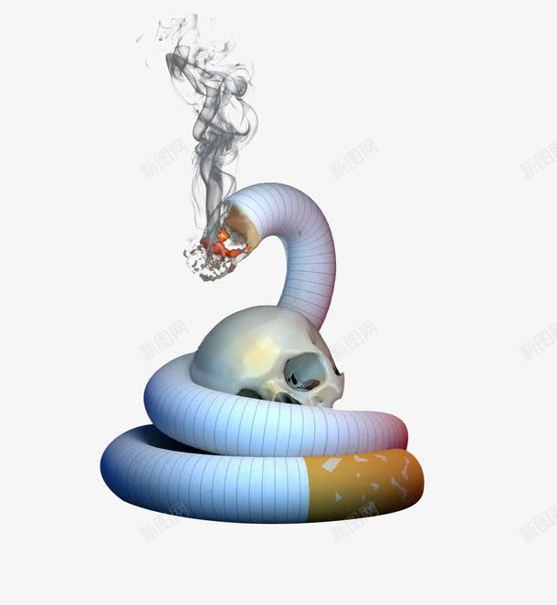 吸烟有害健康png免抠素材_新图网 https://ixintu.com 烟 缠绕 蛇 骷髅