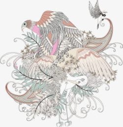 装饰花纹白鹤和鸟素材