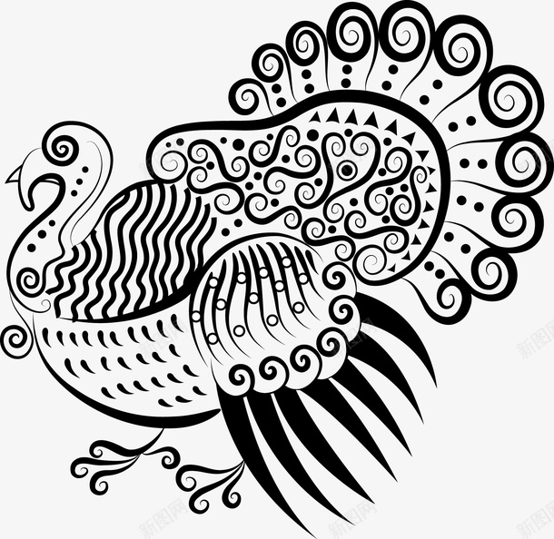 孔雀矢量图eps免抠素材_新图网 https://ixintu.com 免费矢量下载 动物 孔雀 花纹 矢量图