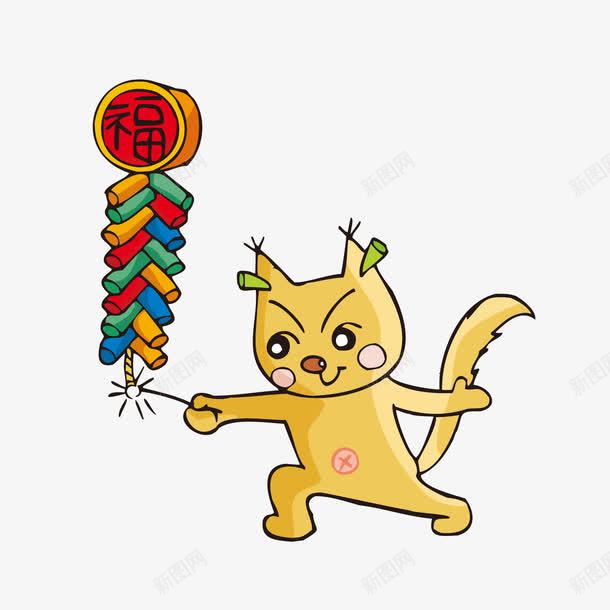 放鞭炮的猫png免抠素材_新图网 https://ixintu.com 动物 卡通 手绘 鞭炮