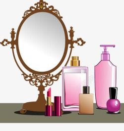 卡通版的香水瓶镜子和化妆品等素材