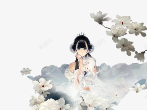 彩绘白色花朵女子png免抠素材_新图网 https://ixintu.com 女子 彩绘 白色 花朵