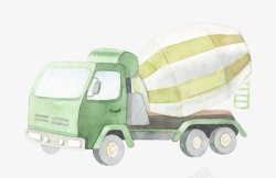 水彩画车绿色小卡车高清图片