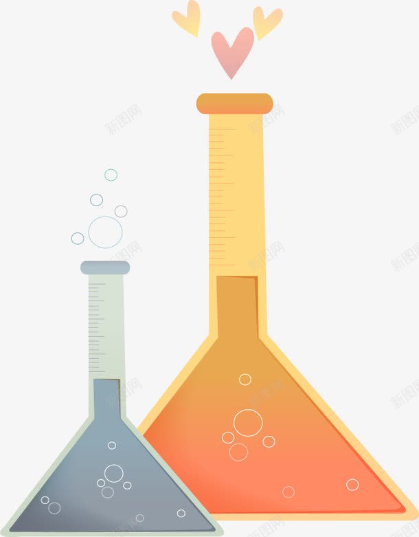 卡通黄色试管png免抠素材_新图网 https://ixintu.com 免抠PNG 卡通 气泡 液体 爱心 试管 黄色