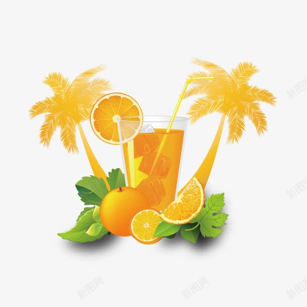 椰子树和橘子汁矢量图ai免抠素材_新图网 https://ixintu.com 椰子树 橘子 橘子汁 矢量图
