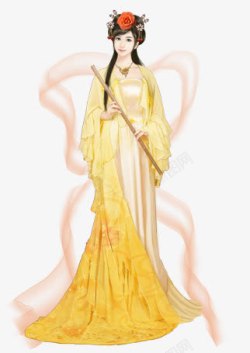 黄裙吹箫女子素材