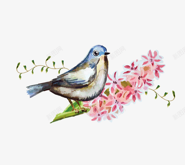 卡通精美的花朵与鸟png免抠素材_新图网 https://ixintu.com 创意 动漫动画 卡通手绘 可爱的鸟 唯美花朵 精美的花朵 绿叶