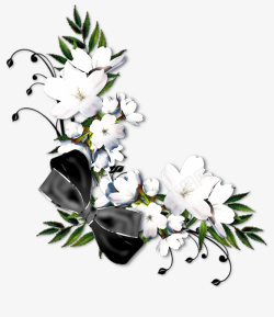 白色花卉黑色蝴蝶结装饰素材