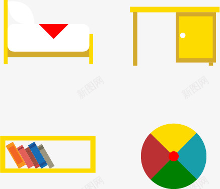 扁平家具矢量图eps免抠素材_新图网 https://ixintu.com 书柜 书桌 大床 矢量素材 矢量图