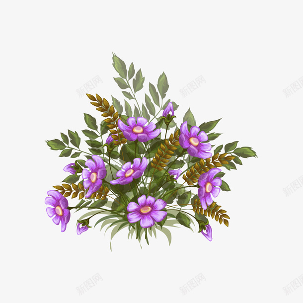 叶子和花png免抠素材_新图网 https://ixintu.com 叶子 植物 紫色花 花