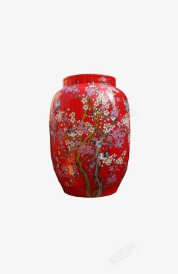 古典红色瓷罐素材