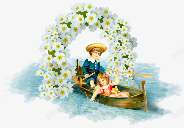 划船的母子png免抠素材_新图网 https://ixintu.com png图形 png装饰 划船 母子 花朵 装饰