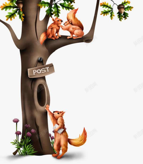 树上的松鼠png免抠素材_新图网 https://ixintu.com 松鼠 树木 树洞 送物