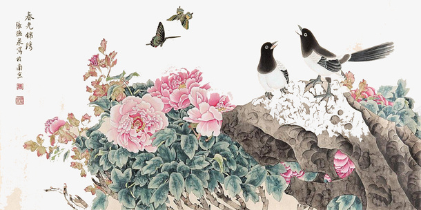 中国风喜鹊png免抠素材_新图网 https://ixintu.com 两只喜鹊 中国风 喜雀 喜鹊 花上的喜鹊 花朵 蝴蝶