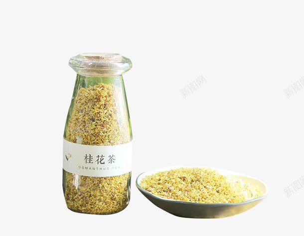 小瓶装的桂花茶png免抠素材_新图网 https://ixintu.com 小包装花茶 桂花茶 桂花茶产品海报 玻璃瓶装花茶