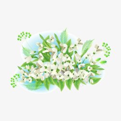 水彩白色花朵和小草素材