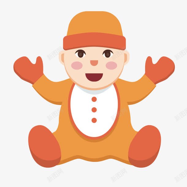 橙色可爱婴儿png免抠素材_新图网 https://ixintu.com 围巾婴儿 婴儿衣服 手套 矢量婴儿