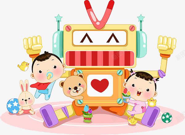 孩子和机器人png免抠素材_新图网 https://ixintu.com 免扣 卡通 孩子 机器人