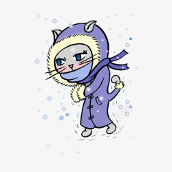 走在寒风中寒风中穿蓝色外套的猫高清图片