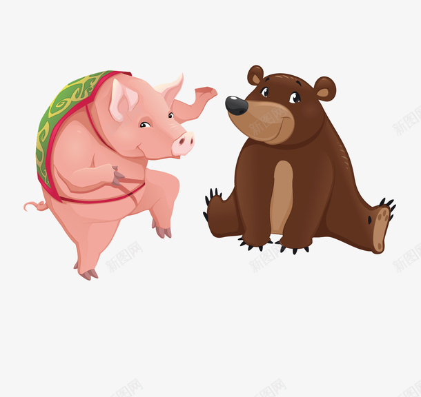 卡通肚兜猪和熊矢量图ai免抠素材_新图网 https://ixintu.com 卡通 熊 矢量熊 穿着肚兜的猪 矢量图