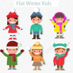 六个小孩子扁平冬日的孩子高清图片