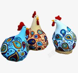 彩色手绘陶瓷公鸡饰品素材