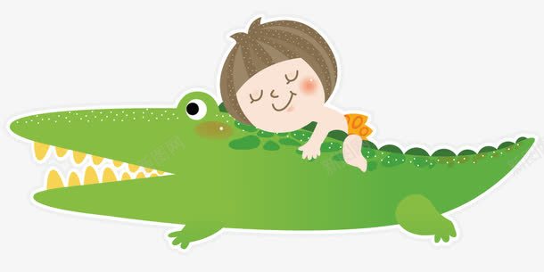 趴在鳄鱼身上的女孩png免抠素材_新图网 https://ixintu.com 卡通 女孩 插画 鳄鱼