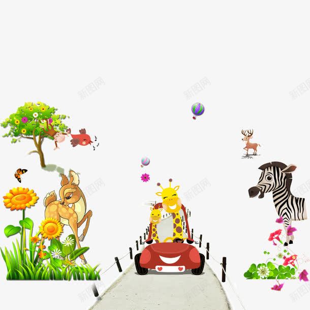 卡通背景元素动物绿树桥psd免抠素材_新图网 https://ixintu.com 动物 卡通背景元素 桥 绿树